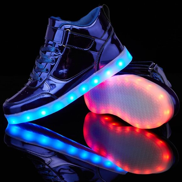 ⚡Unisex Blue High Top USB Charging Light Up Shoes Sports LED Dancing Sneakers - Picture 5 of 7